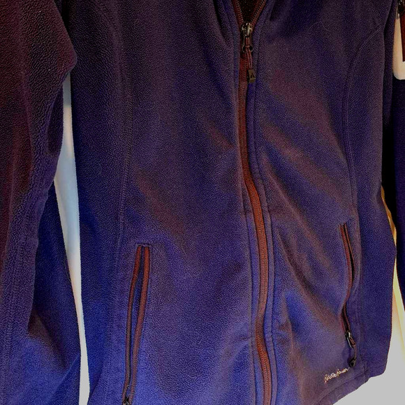 Eddie Bauer Women's Fleece Jacket Solid Blue Full Zip Front Pockets Mock Neck M - Picture 2 of 7
